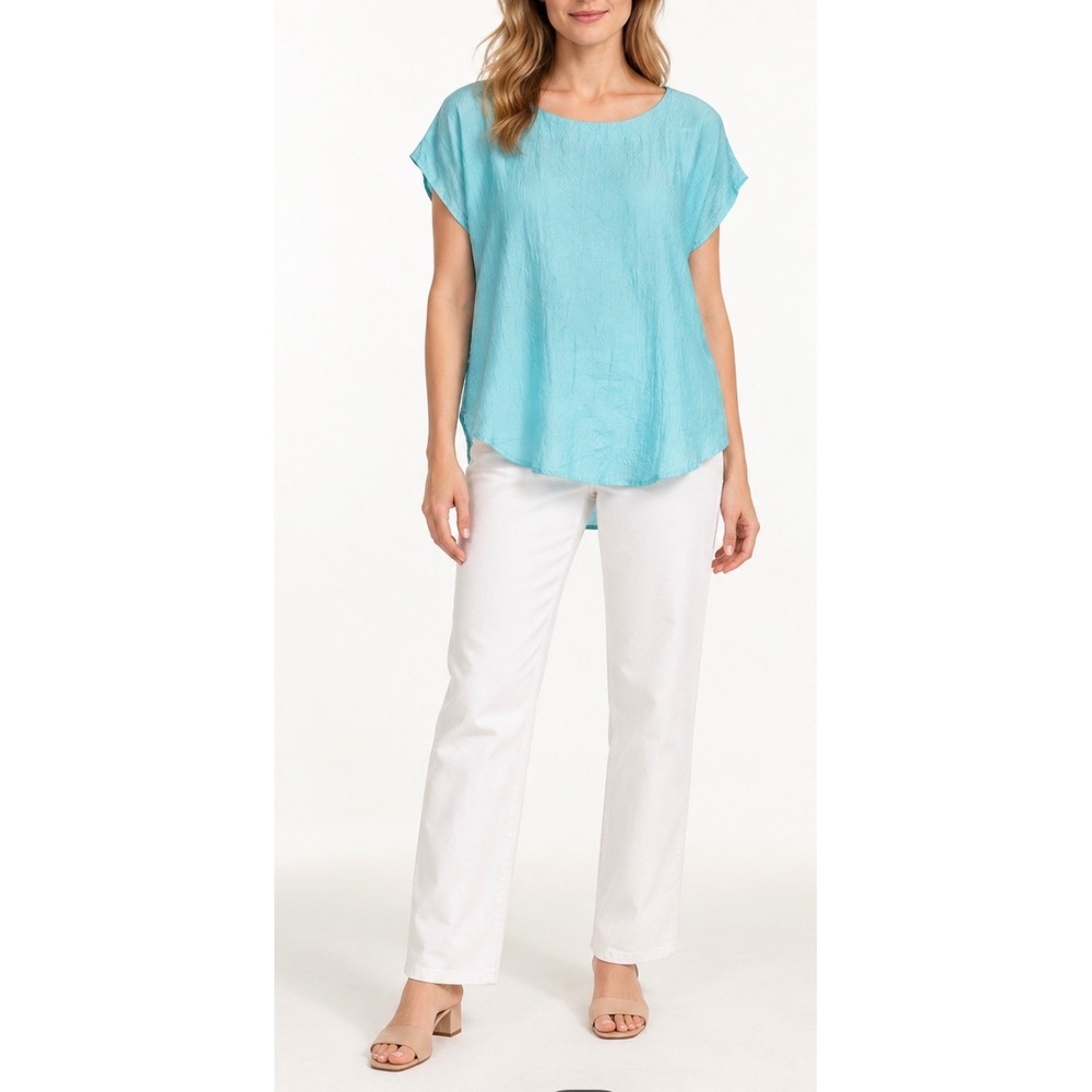Vintage Diane von Furstenberg Aqua Crinkle Texture Short Sleeve 
Blouse Medium